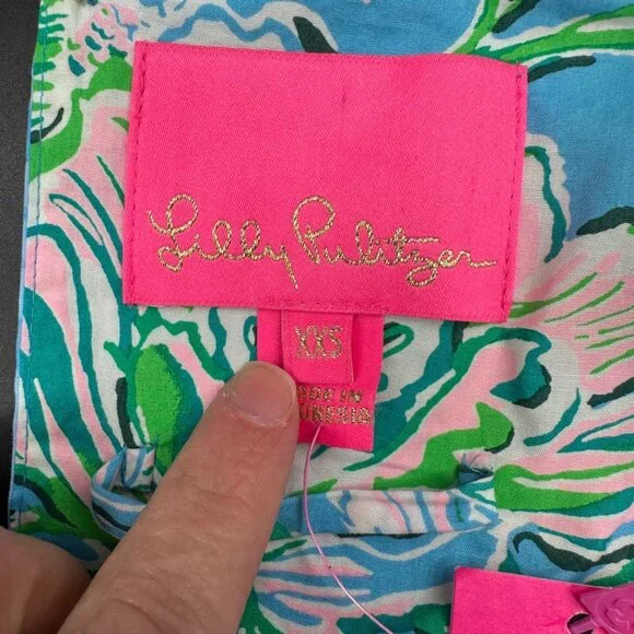 Lilly Pulitzer XXS Blue Green Floral Barbara Maxi Dress Puff 3/4 Sleeves READ - Picture 6 of 12